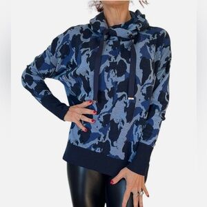 Womens We Norwegians r Sweater Hooded Merino Wool Blue Camo Pullover  Size S